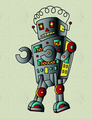 robot retro tattoo vintage
