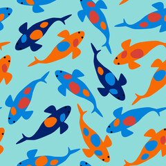 Colorful seamless pattern with cute fishes, raster version
