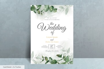 Set of Greenery Watercolor Wedding Invitation Card Template