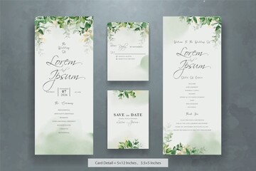 Set of Greenery Watercolor Wedding Invitation Card Template