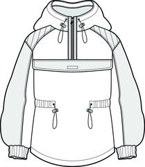 anorak jacket men and women unisex hooded jacket flat sketch vector illustration © SQB Creation 