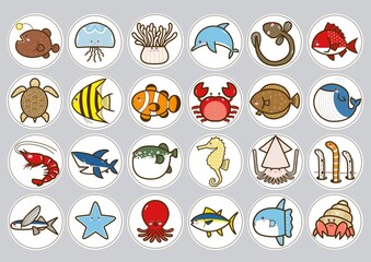海の生き物　かわいいマーク③ © eriko.yamamoto