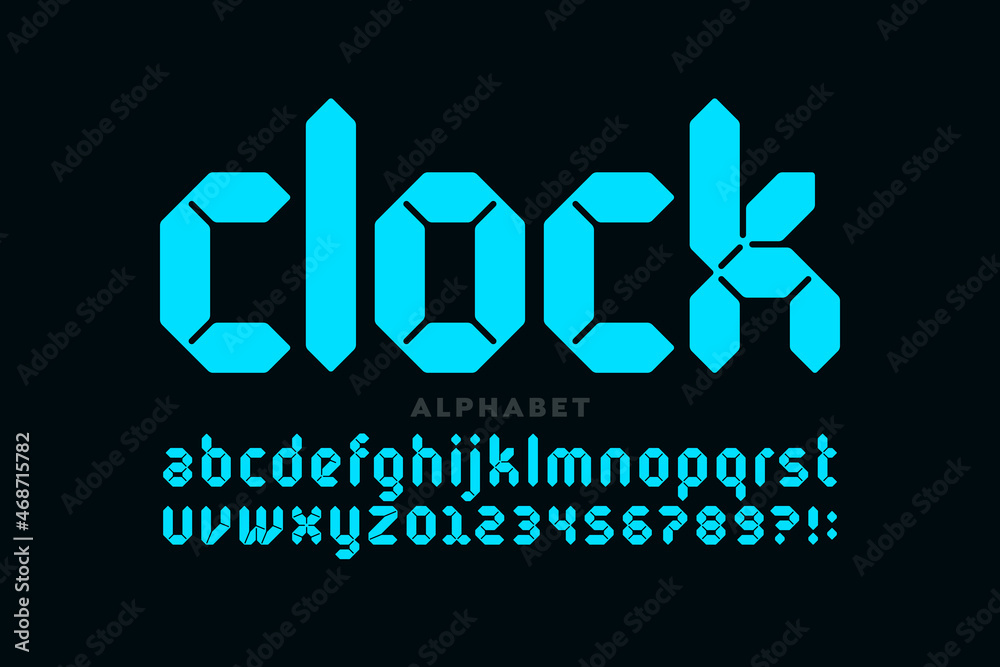Fototapete digital clock style font design, alphabet letters and numbers vector illustration