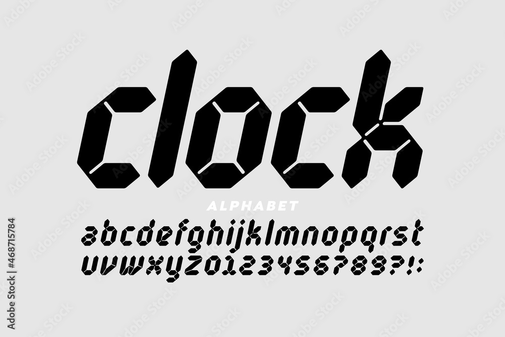 Fototapete digital clock style font design, alphabet letters and numbers vector illustration
