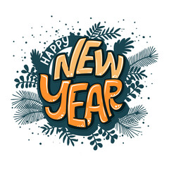 Happy New Year hand lettering calligraphy. Vector holiday illustration element. Typographic element for banner, poster, congratulations.