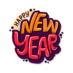 Happy New Year hand lettering calligraphy. Vector holiday illustration element. Typographic element for banner, poster, congratulations.