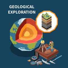 Geology Earth Exploration Isometric Colored Composition - obrazy, fototapety, plakaty