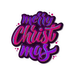 Merry Christmas and Happy New Year hand lettering calligraphy. Vector holiday illustration element. Typographic element for congratulations.