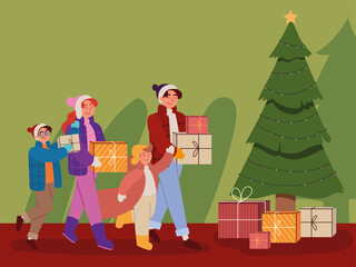 christmas family and tree