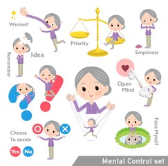 メンタルコントロールをするジャージ高齢女性のセット