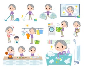 掃除や洗濯など家事に関するジャージ高齢女性のセット