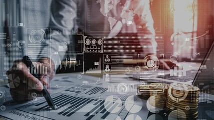 Data Analysis for Business and Finance conceptual. Graphic interface showing future computer...