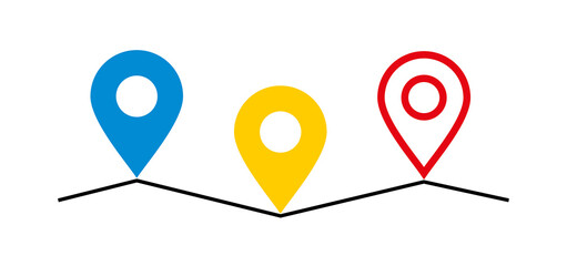 A set of geolocation map labels, marker. Map pointer icon. Address designation. GPS location symbol. Pin point sign. Raster pictogram.