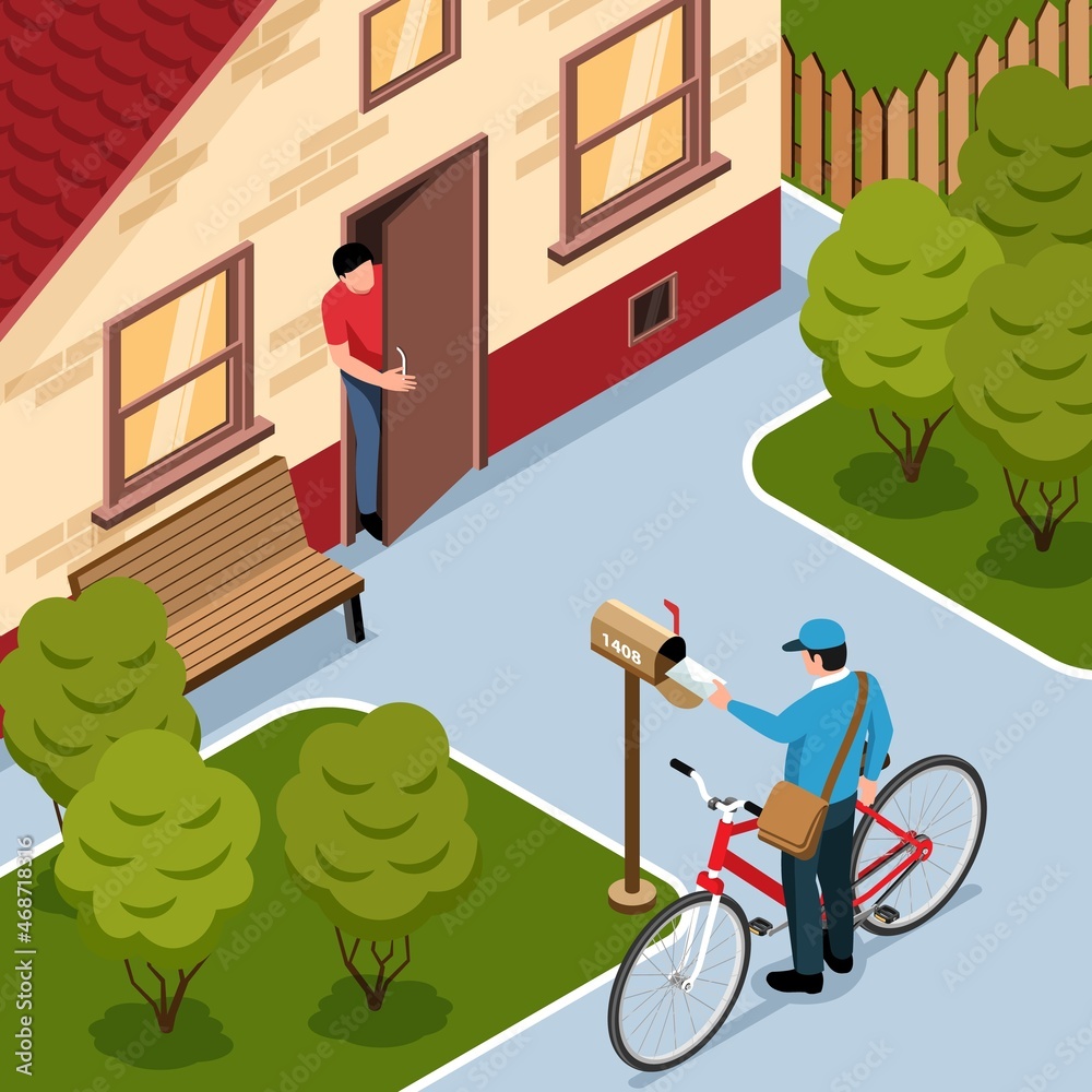 Sticker Post Office Isometric Illustration