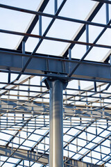 building construction of metal steel framework outdoors.