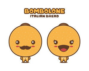 cute bombolone cartoon mascot, italian traditional bread vector illustration