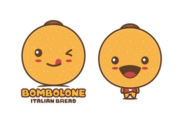 cute bombolone cartoon mascot, italian traditional bread vector illustration