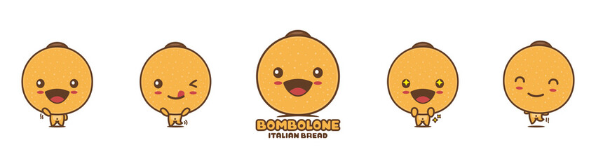 cute bombolone cartoon mascot, italian traditional bread vector illustration