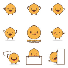 cute bombolone cartoon mascot, italian traditional bread vector illustration, with happy facial expressions and different poses