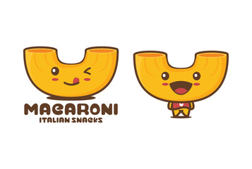 cute macaroni cartoon mascot. pasta vector illustration