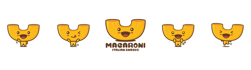 cute macaroni cartoon mascot. pasta vector illustration, with different facial expressions and poses