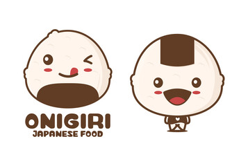 cute onigiri cartoon mascot, japanese food vector illustration