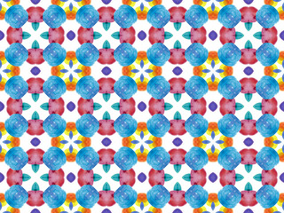 Beautiful multicolored psychedelic background. Watercolor seamless pattern with imitation of a picture from a kaleidoscope. Bright abstract tracery.
