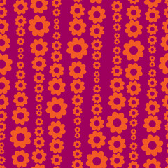 Optical illusion geometric seamless pattern. Abstract stylized geometrical flowers, simple shapes, vector illustration. Bright colors. 60s, 70s style