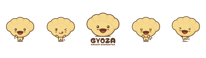 Cute gyoza dumpling cartoon mascot, japanese food vector illustration