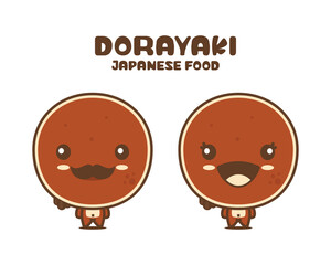 dorayaki pancake cartoon mascot, traditional japanese dessert vector illustration