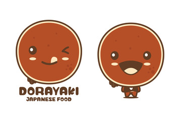 dorayaki pancake cartoon mascot, traditional japanese dessert vector illustration