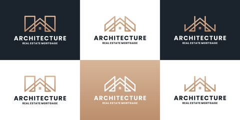 set of real estate logo design architecture with golden color