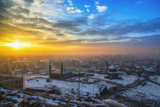 snowy kars city morning