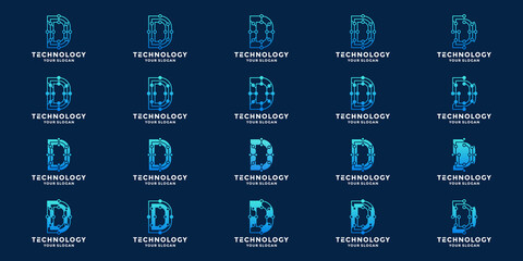 letter D, initials D technology logo design vector with dot concept and connection
