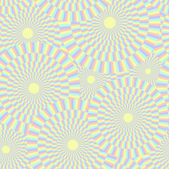 Mesmerizing seamless pattern. Optical illusion vector illustration. Hypno, Psychedelic, mindblowing. 60s, 70s style