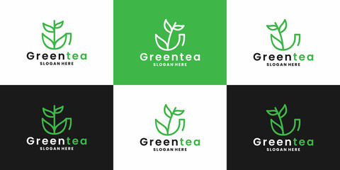 bundle tea, green tea, leaf tea logo design collections