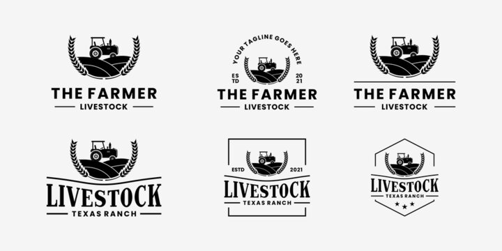 livestock, farmer, farming, ranch logo design collections