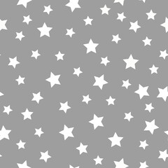 Simple seamless star pattern. Gray background, white stars. vector texture. fashionable print for textiles, wallpaper and packaging.