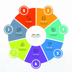 Basic circle infographic template with 7 steps, process or options, process chart, Used for process diagram, presentations, workflow layout, flow chart, infograph. Vector eps10 illustration.