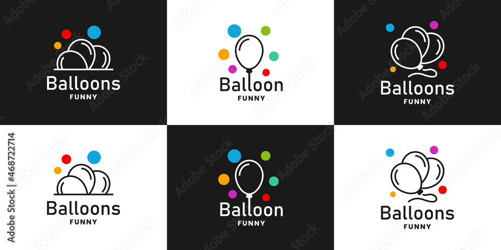 Wall mural set of minimalist funny moment, balloons party logo design concept