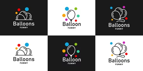 Fotobehang set of minimalist funny moment, balloons party logo design concept © amor