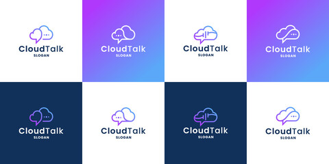 Fototapeta premium cloud talk, bubble chat and cloud combine logo design collection for technology company