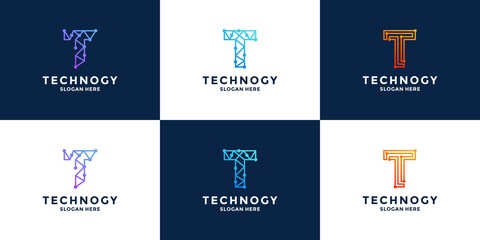 letter T  logo design technology concept.