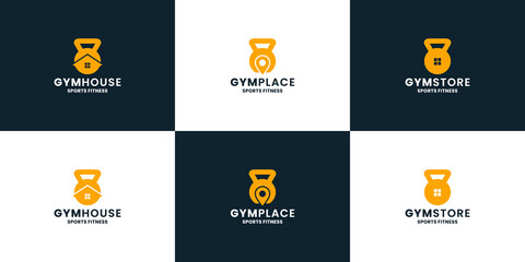 set of gym fitness store and studio location logo design element for gym sport