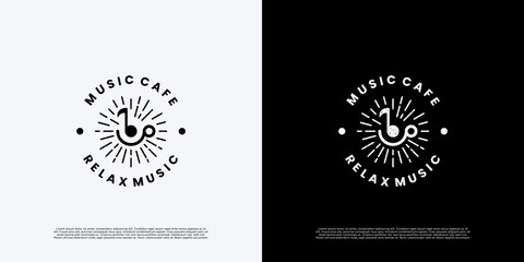 retro music cafe logo design badge.