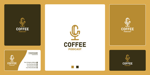 letter c podcast combine with coffee logo design templates