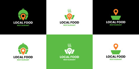 set of food location logo design vector