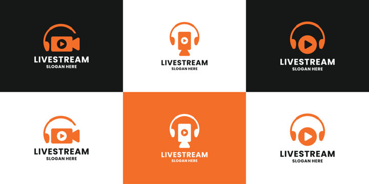 set of clean live streaming logo design. air phone and camera video icon combine