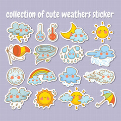 collection sticker of cute weather cartoon character