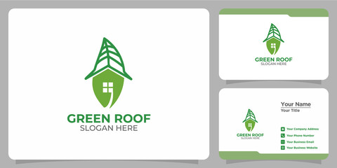 Fototapeta premium set of green roof logo and business card